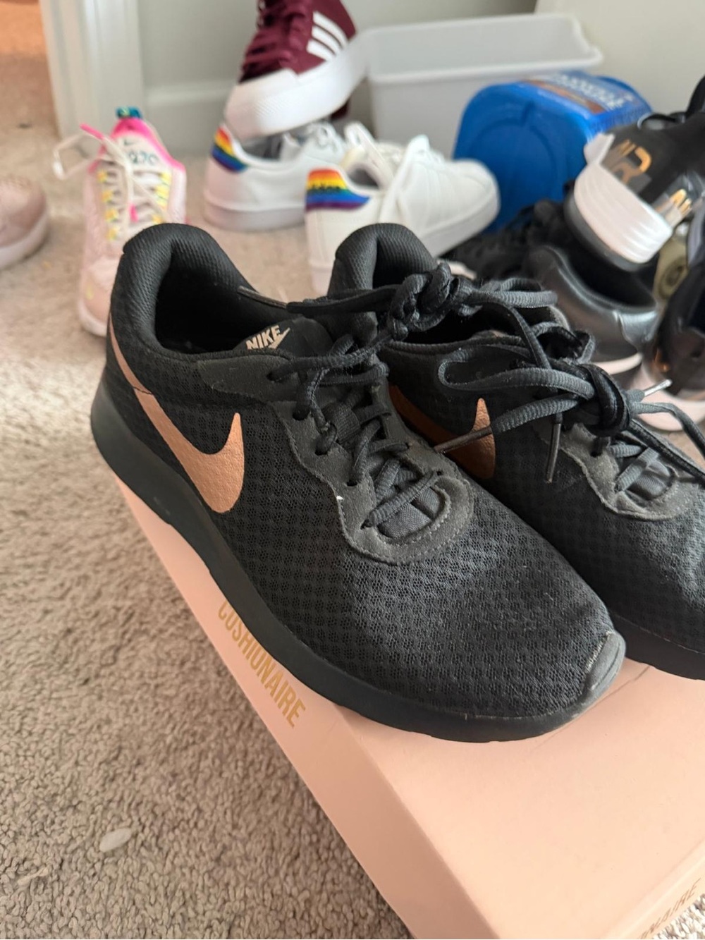 Nike Black Sneakers with Rose Gold Swoosh
